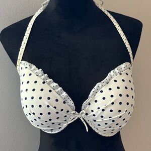 VICTORIA'S SECRET The Fabulous Push Up Ruffle Halter Bikini Top Polka Dot Sz 38D